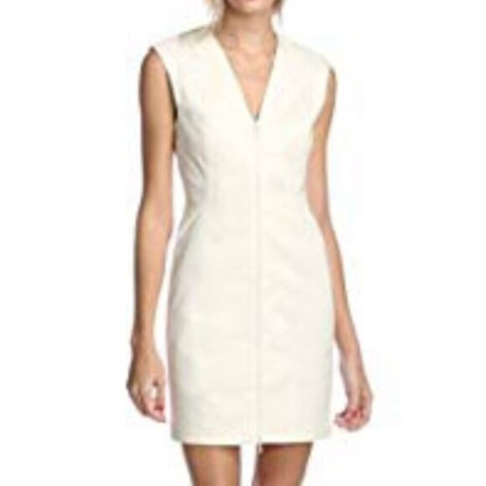 KATE SPADE Saturday Let's Make Contact V-Neck Zip Front Dress Cream Ivory Sheath - Picture 4 of 16